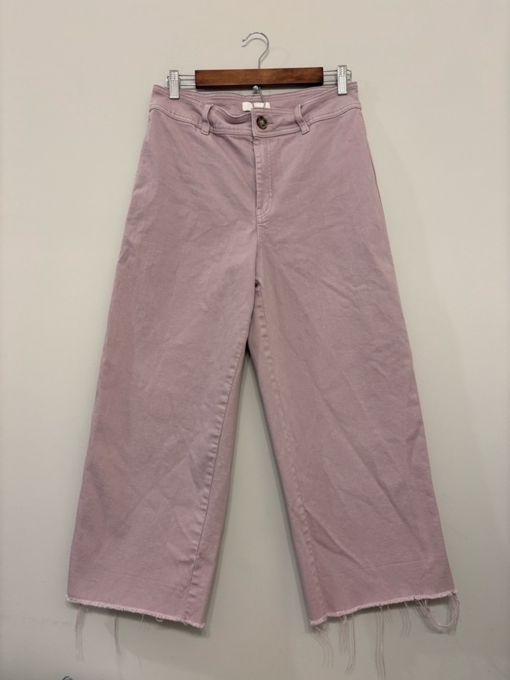 Cropped Wide Leg Jeans Light Purple Stretchy Raw Hems Women’s Size 10